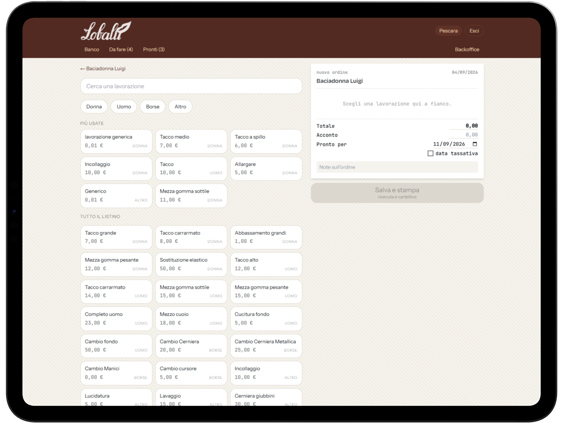 Gestionale lobalù su iPad